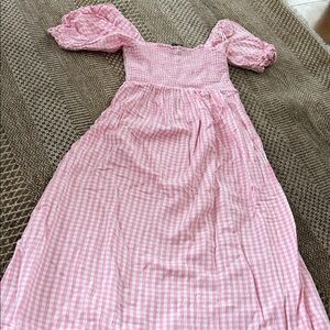 New Look Pink Checkered Puff Sleeve Dress maternity